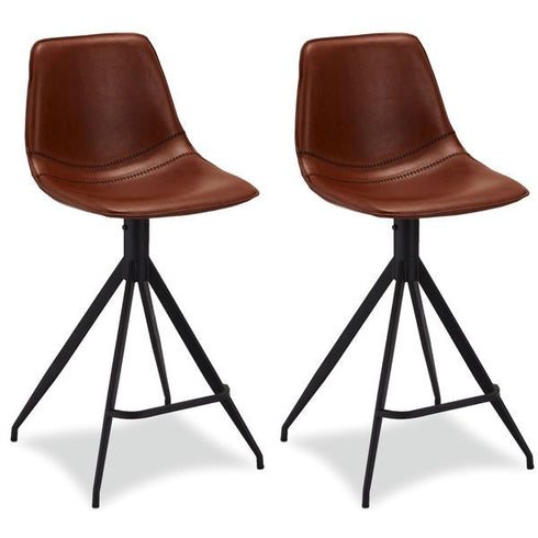 Isabel Barhocker 2er Set - Kunstleder Cognac Braun